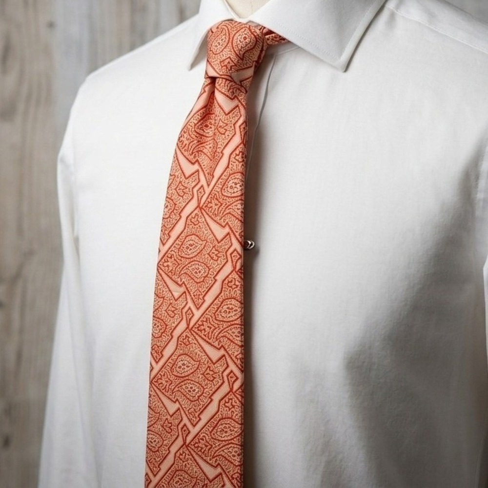 Beau Brummell Gentry Vintage Mens Tie Red Cream Geometric Paisley WPL 124 4 Inch